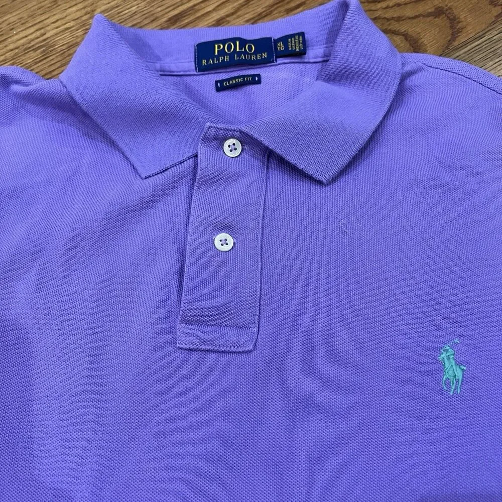 Polo‎ Ralph Lauren Mens Polo Shirt Extra Large Purple Short Sleeve Green Pony